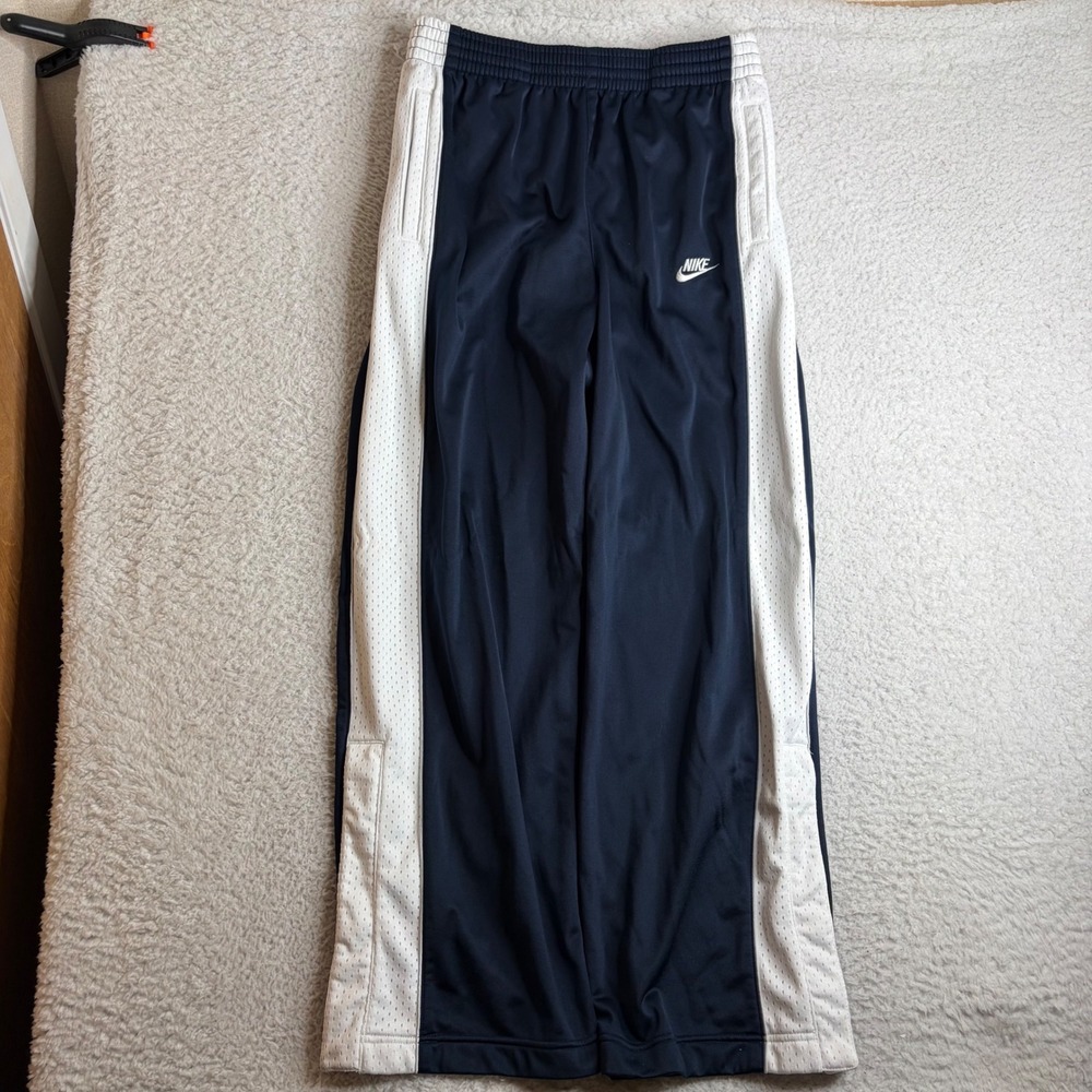 Nike Y2K Mens Track Pants Navy Blue White Mesh Stripe XL baggy loose fit